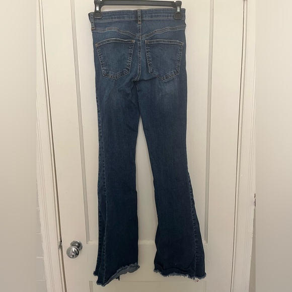 We the Free Dark Wash Wide Leg Flare Fringe Jeans - Picture 4 of 5